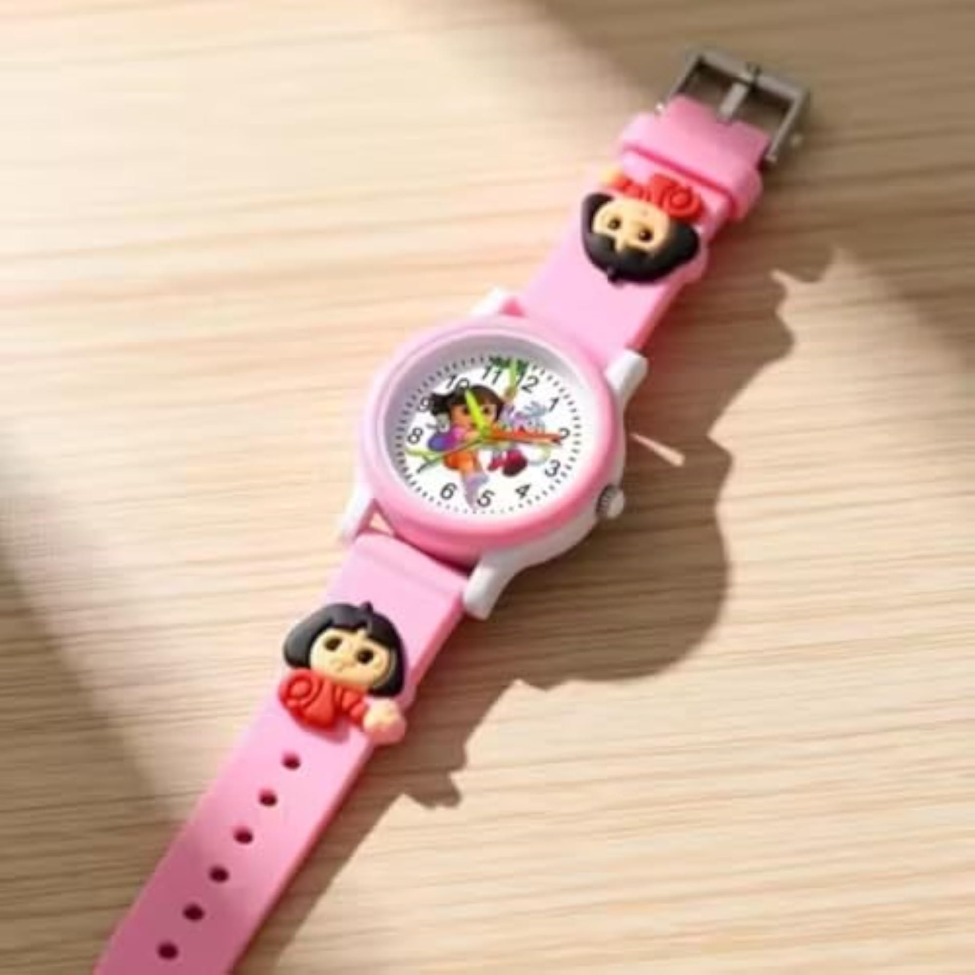 Kids' Cartoon Analog Watch with Pink Silicone Strap